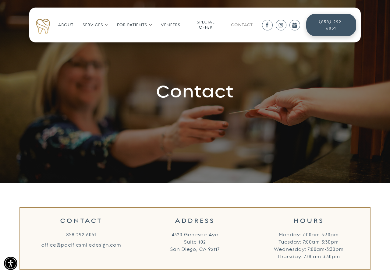 Screenshot of Contact Us | Pacific Smile Design