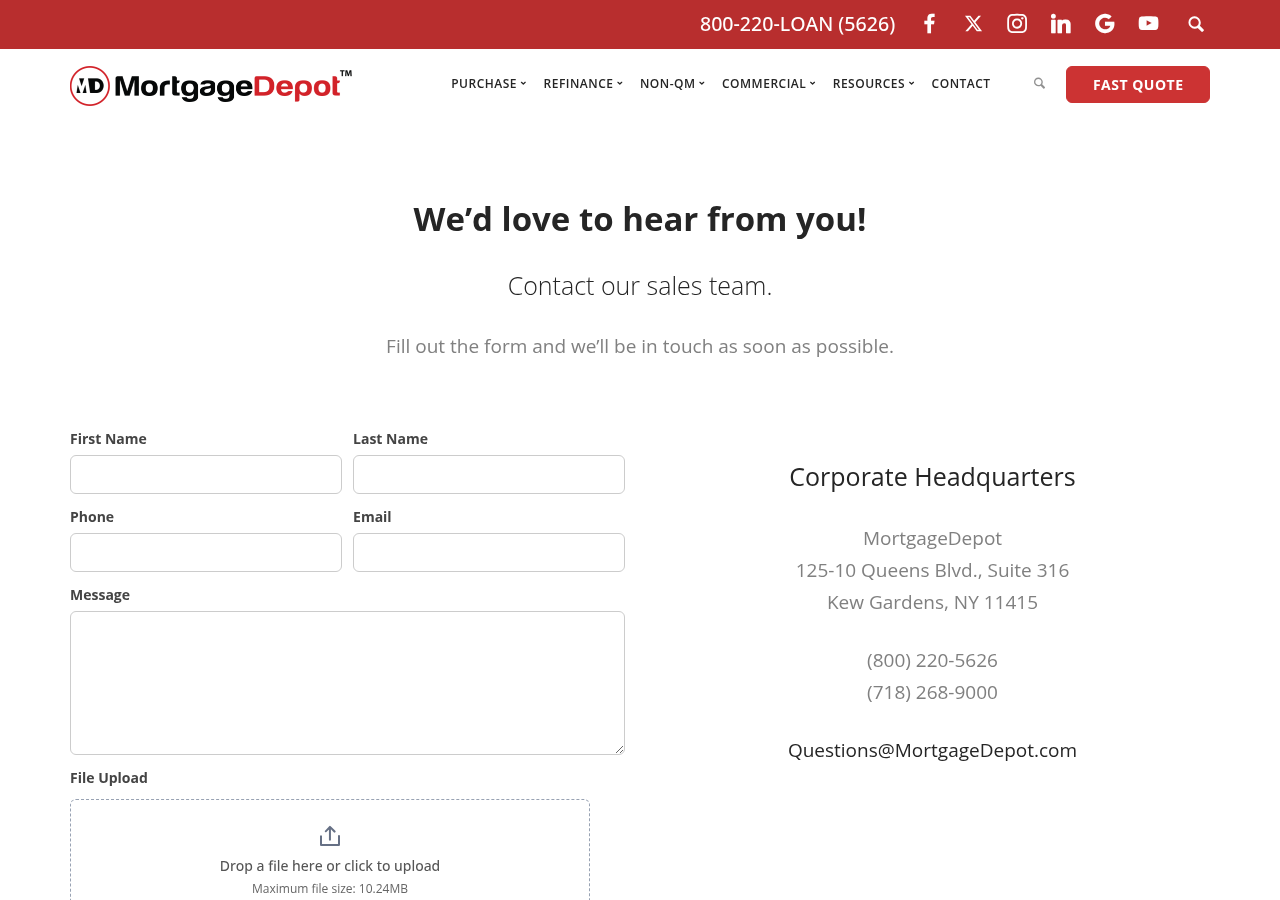 Screenshot of Contact - MortgageDepot
