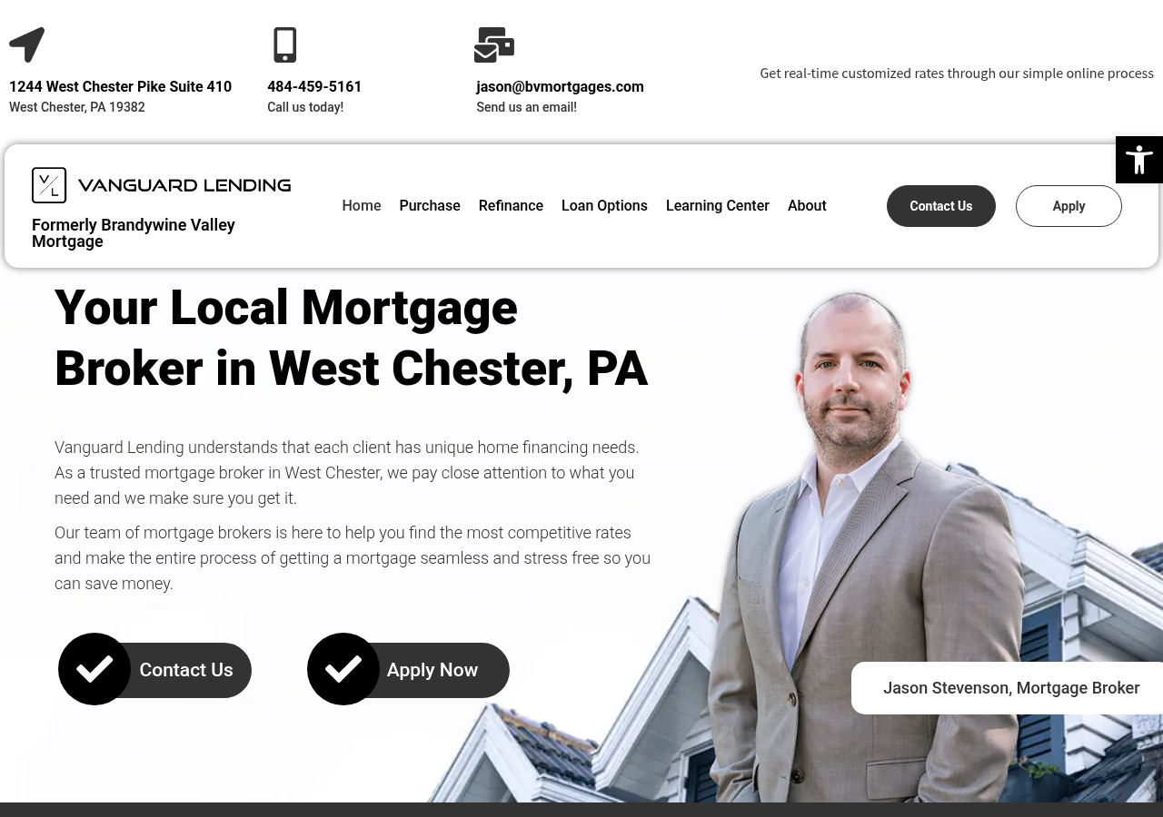 Screenshot of Mortgage in West Chester, PA | Brandywine Valley MortgageAccessibility ToolsIncrease TextDecrease TextGrayscaleHigh ContrastNegative ContrastLight BackgroundLinks UnderlineReadable FontReset