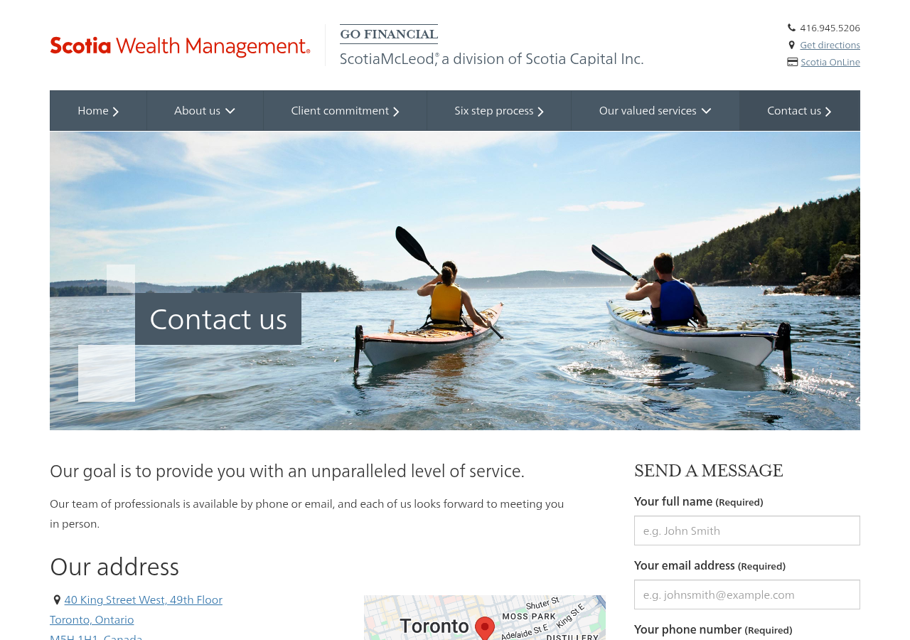 Screenshot of Contact us · Go Financial · Scotia Wealth Management