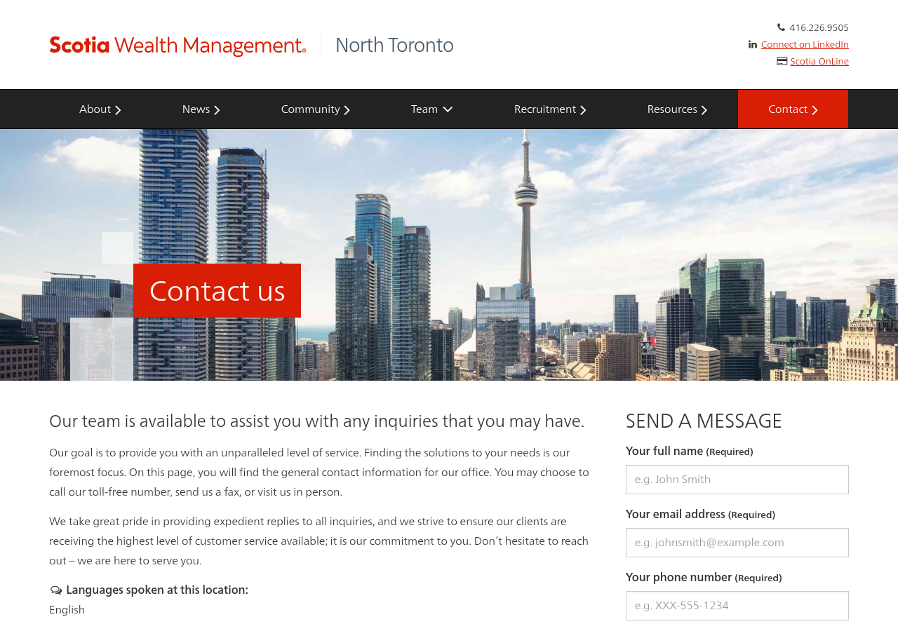 Screenshot of Contact us · North Toronto · Scotia Wealth Management