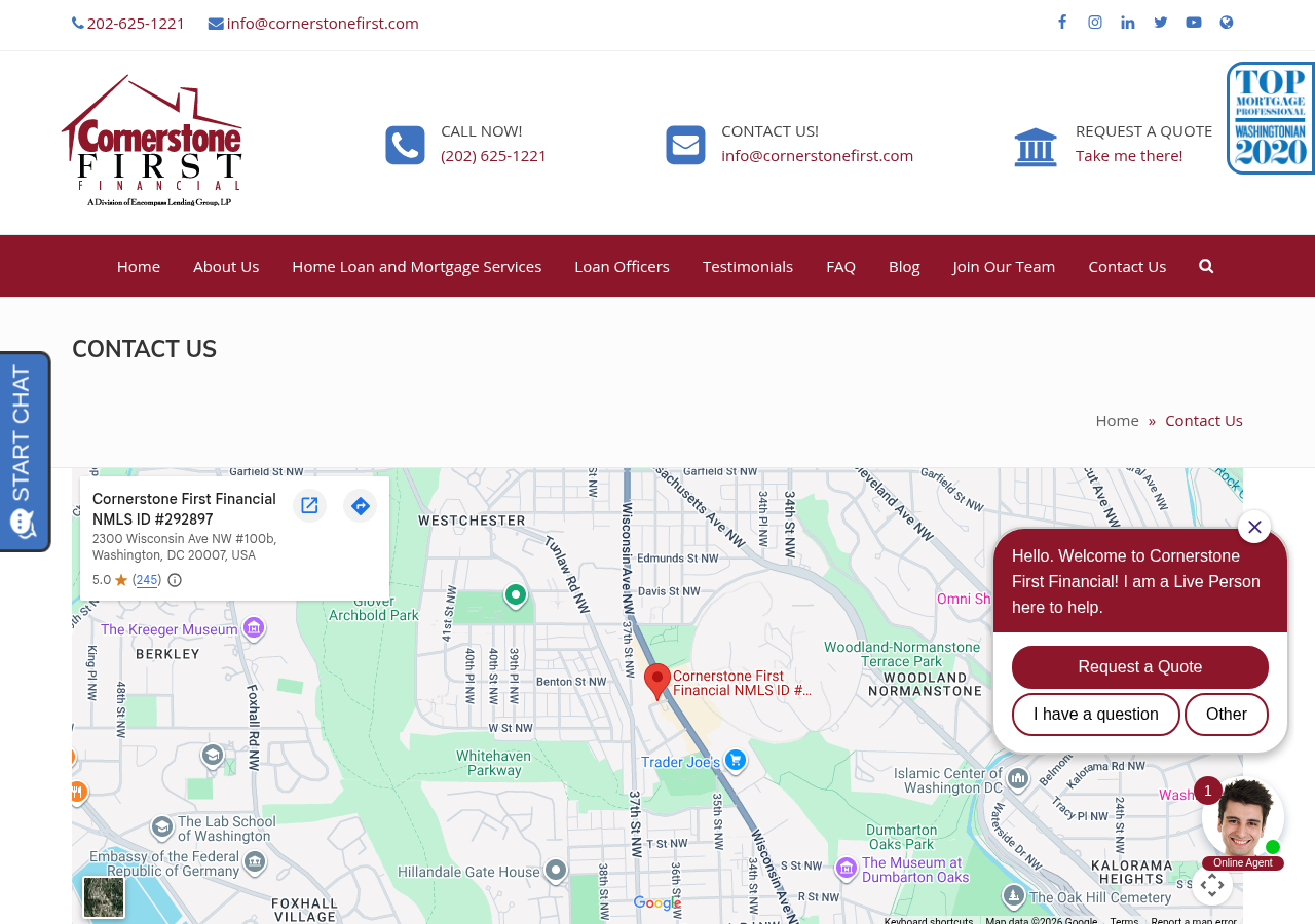 Screenshot of Contact Us - Cornerstone First Financial - A division of Encompass Lending Group