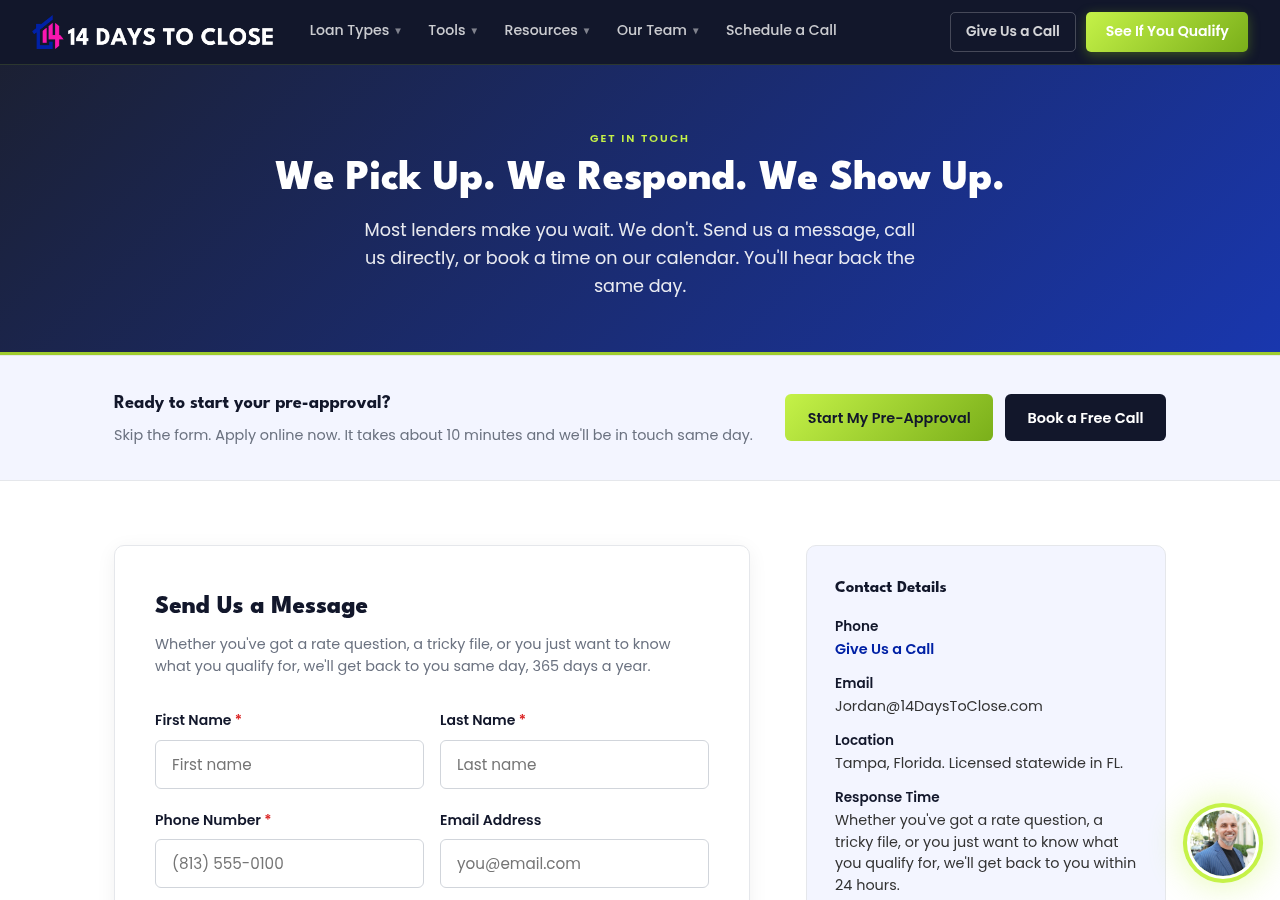 Screenshot of Contact Us | 14 Days To Close