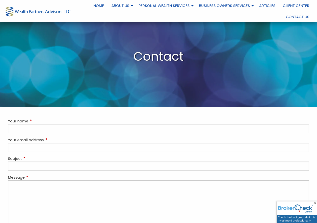 Screenshot of Contact | Wealth Partners Advisors LLC