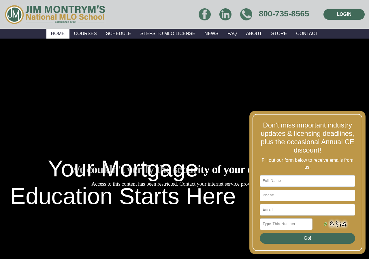 Screenshot of Homepage | Broker School is where prospective Mortgage Loan Officers (MLOs) can learn how to pass the state MLO tests, and current MLOs can take Continuing Education classes.
