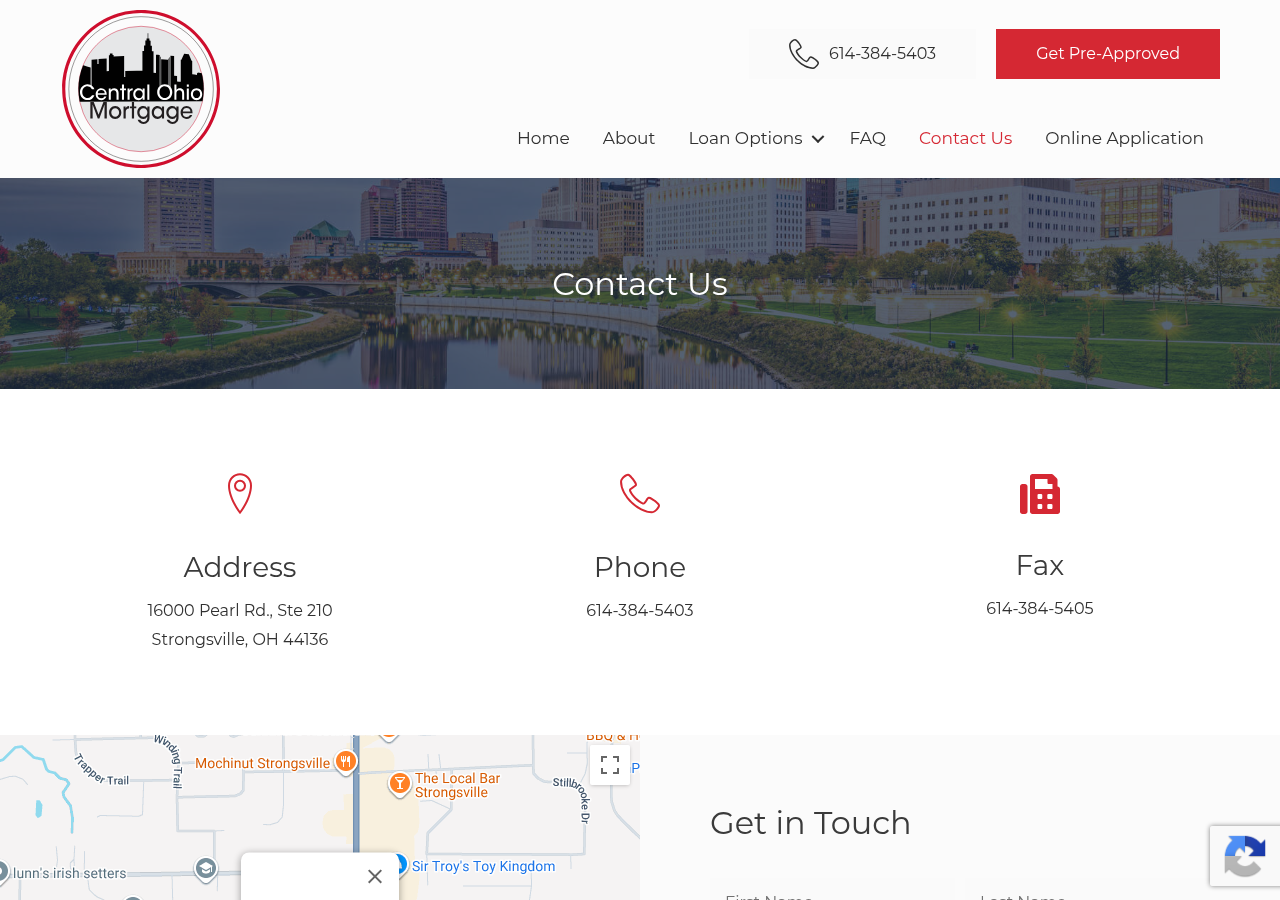 Screenshot of Contact Us • Central Ohio Mortgage