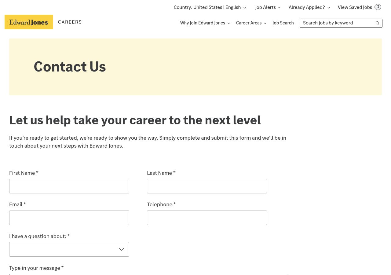 Screenshot of Contact us about careers at Edward Jones
