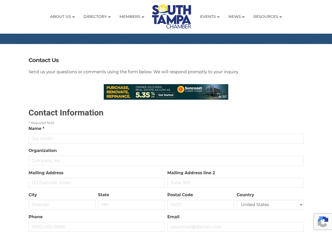 Screenshot of Contact Us