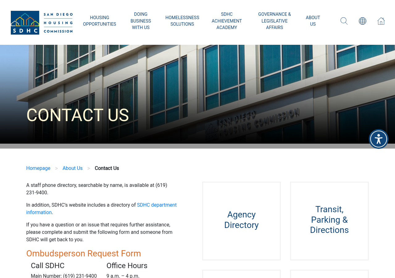 Screenshot of Contact the San Diego Housing Commission