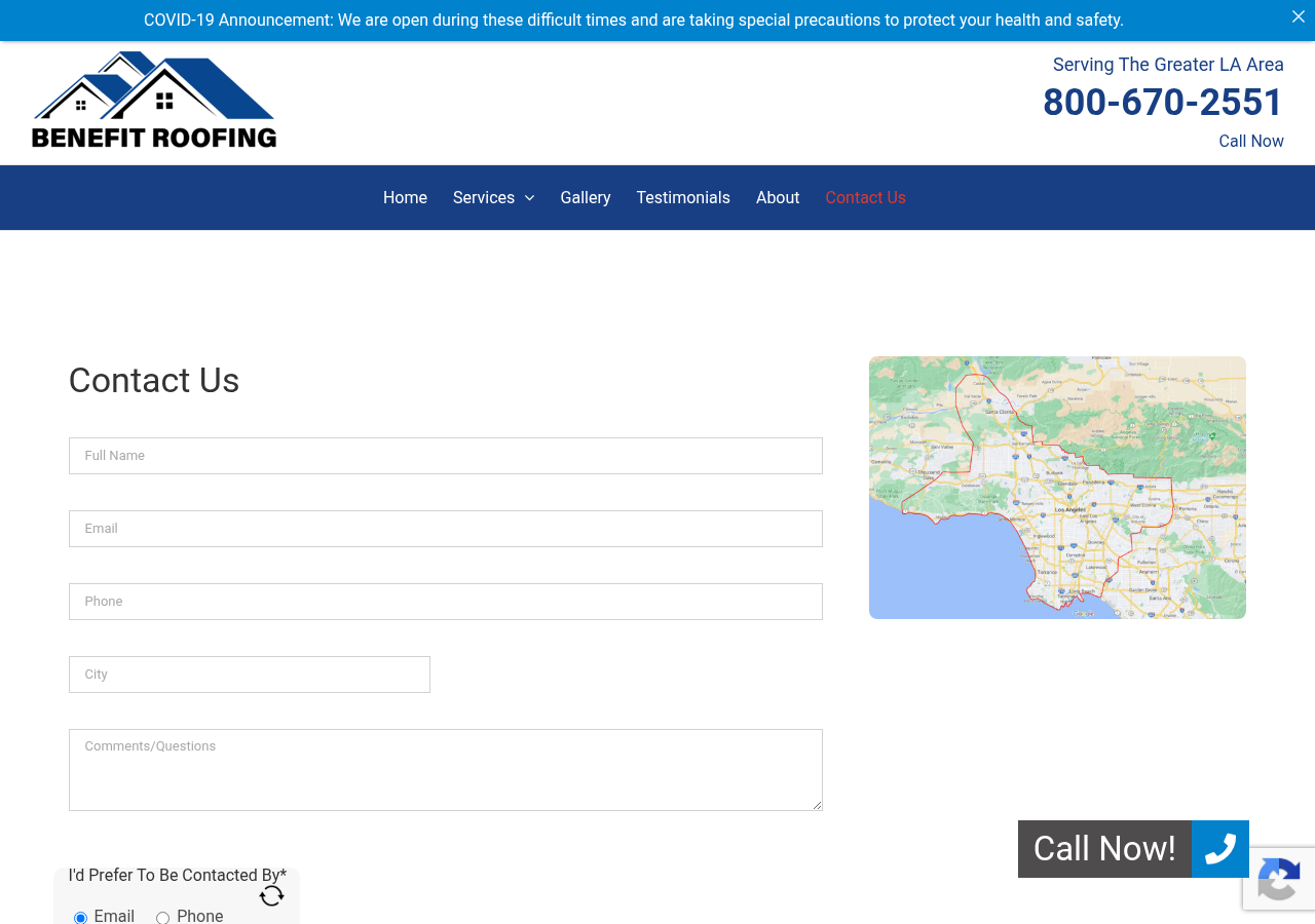 Screenshot of Contact Us - Benefit Roofing