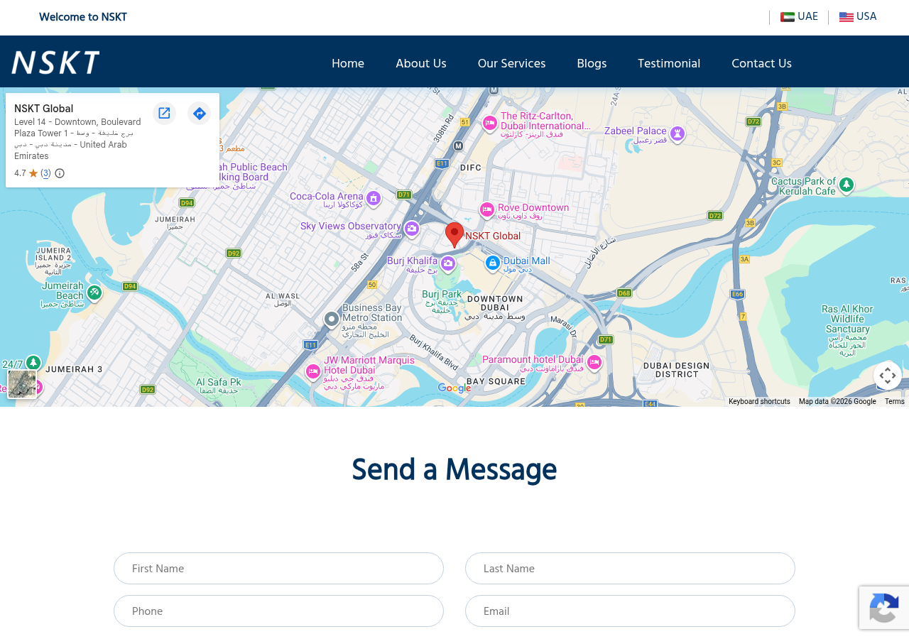 Screenshot of Contact Us - NSKT Global