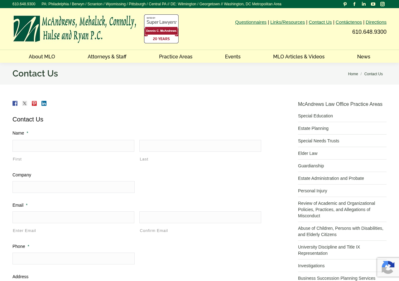 Screenshot of Contact Us - McAndrews Law Firm