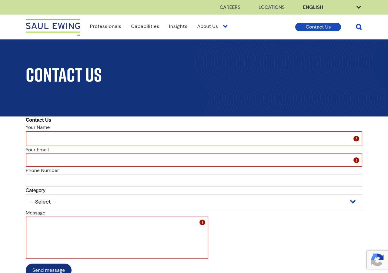 Screenshot of Contact Us | Saul Ewing LLP