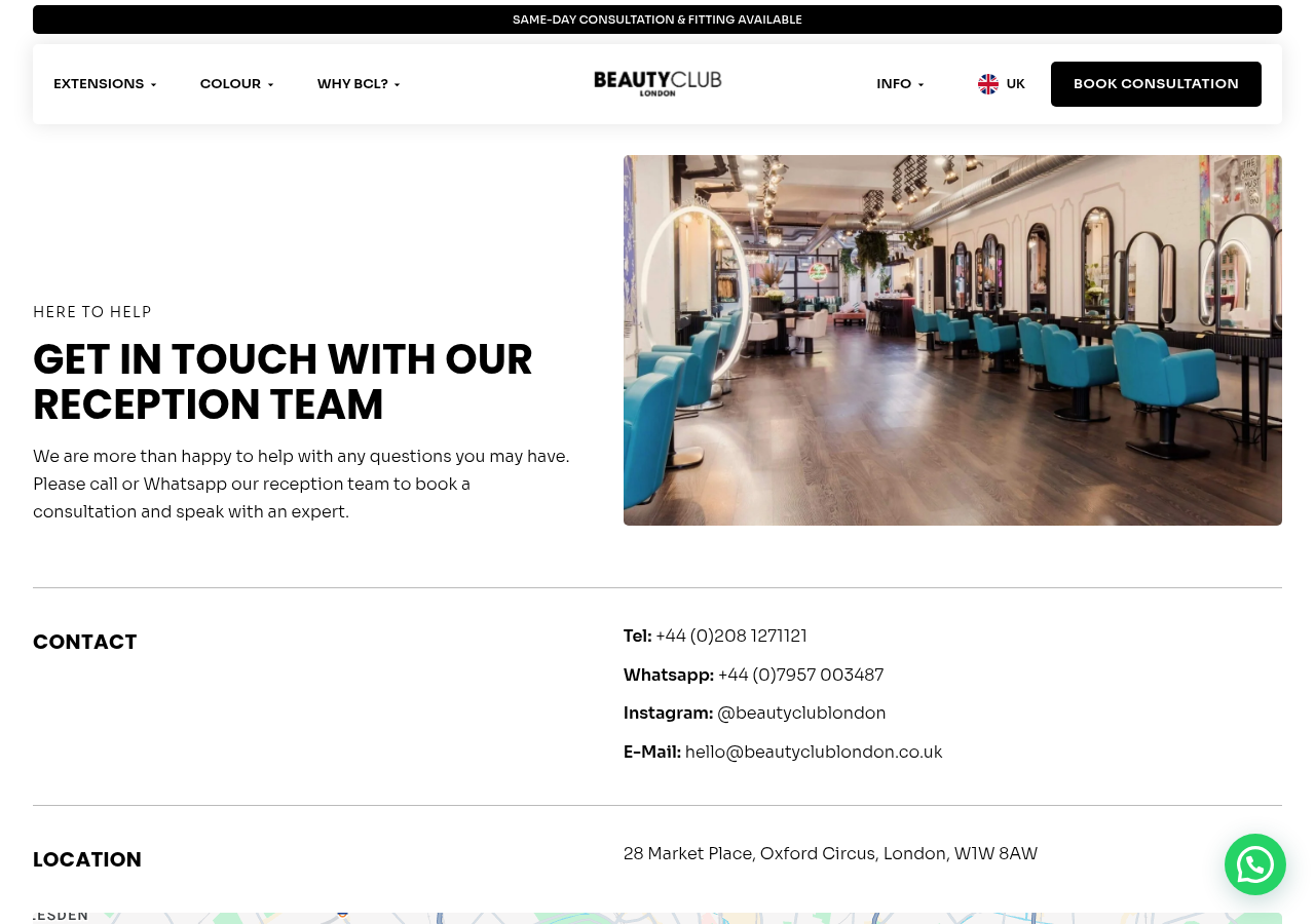 Screenshot of Contact Us - Beauty Club LondonWhatsApp