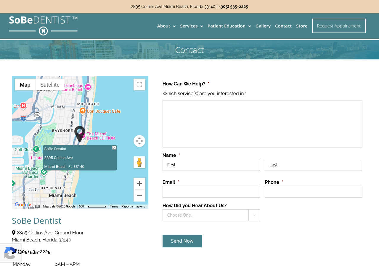 Screenshot of Contact Us | Dr. Mantovani | Dr. Escoto | SoBe Dentist