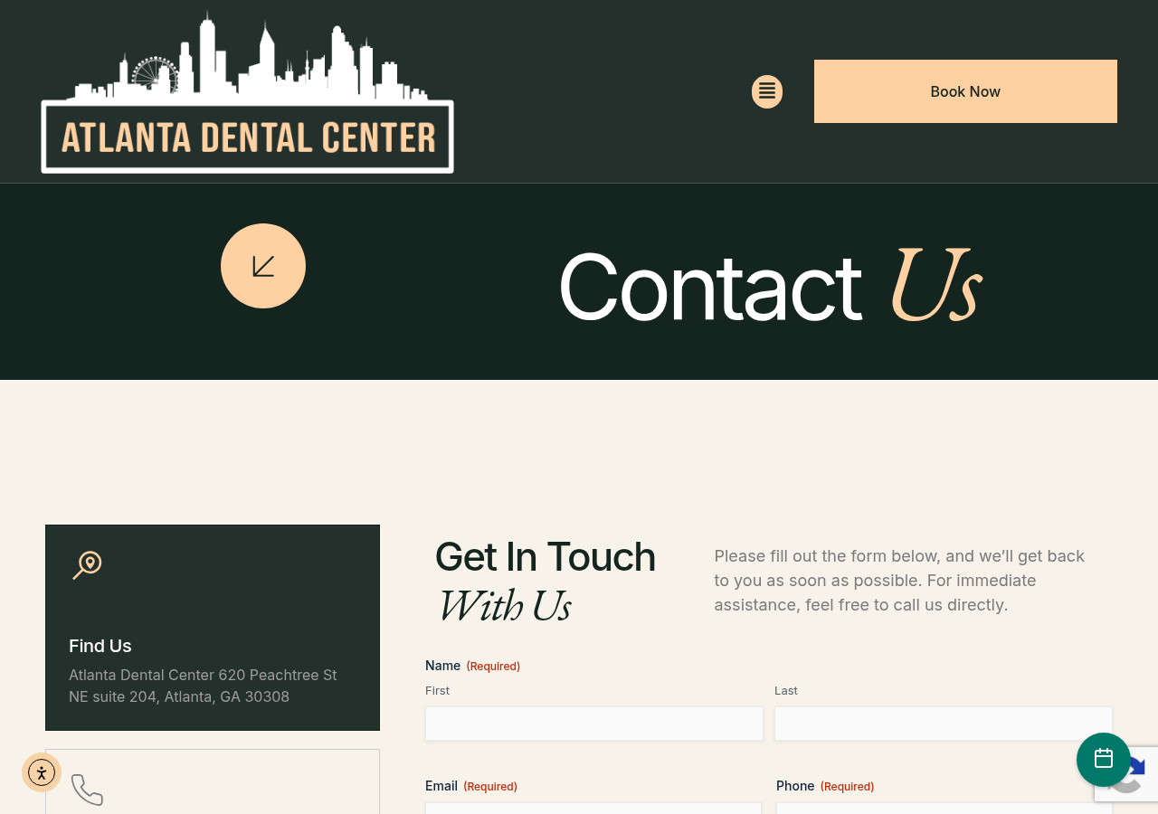 Screenshot of Contact Us | Atlanta Dental Center, Atlanta, GA