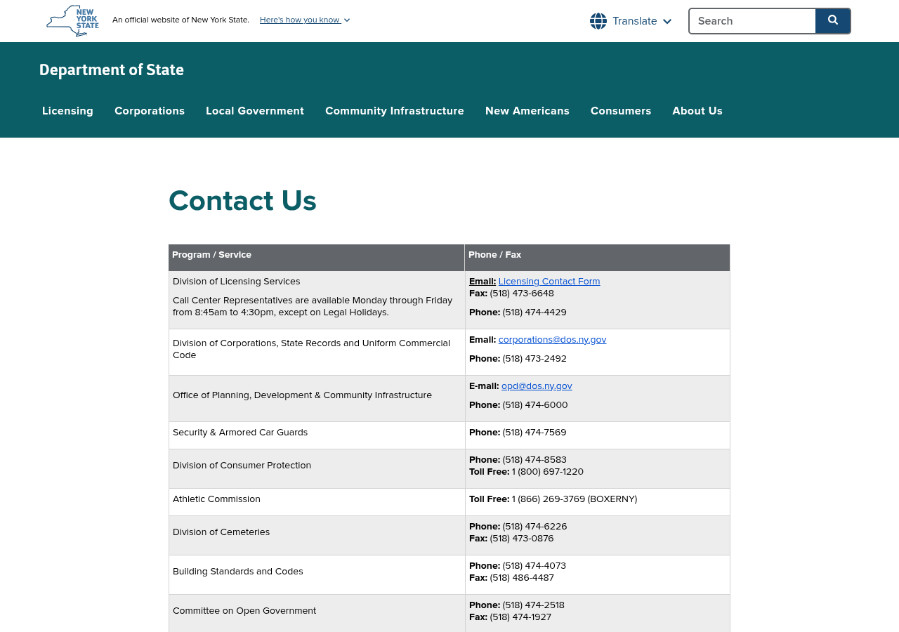 Screenshot of Contact Us | Department of State