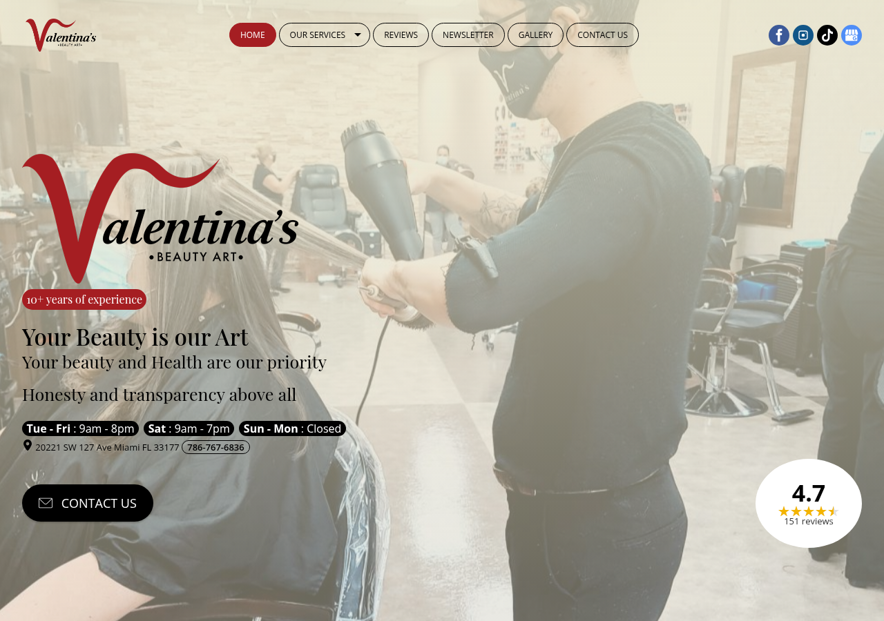 Screenshot of Beauty Salon, Kendall, VALENTINA'S BEAUTY ART, Miami, Hialeah, Hair Stylist, Color Correction Hair, Nail Salon
