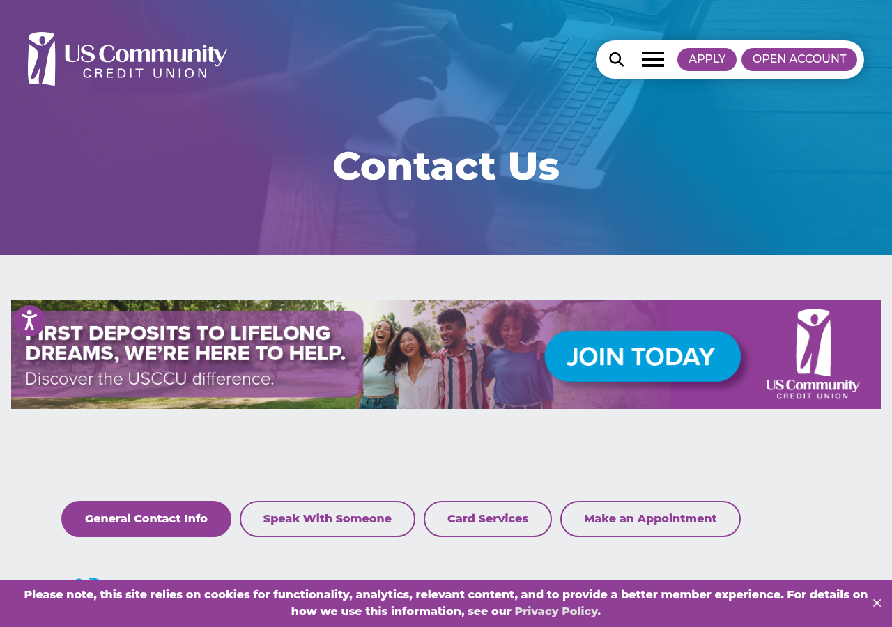 Screenshot of Contact Us | US Community Credit Union