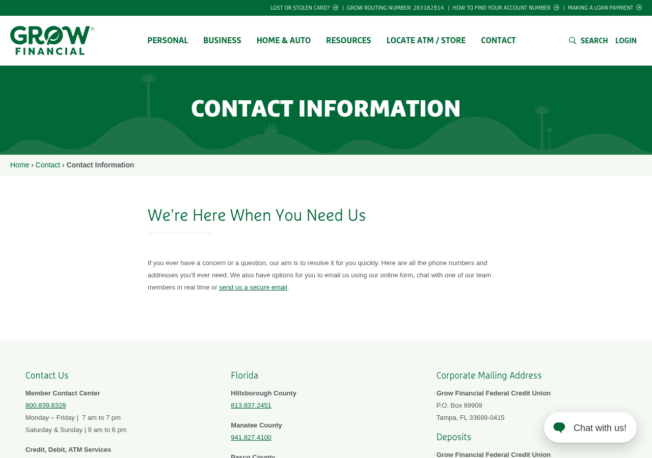 Screenshot of Contact Information - Grow Financial