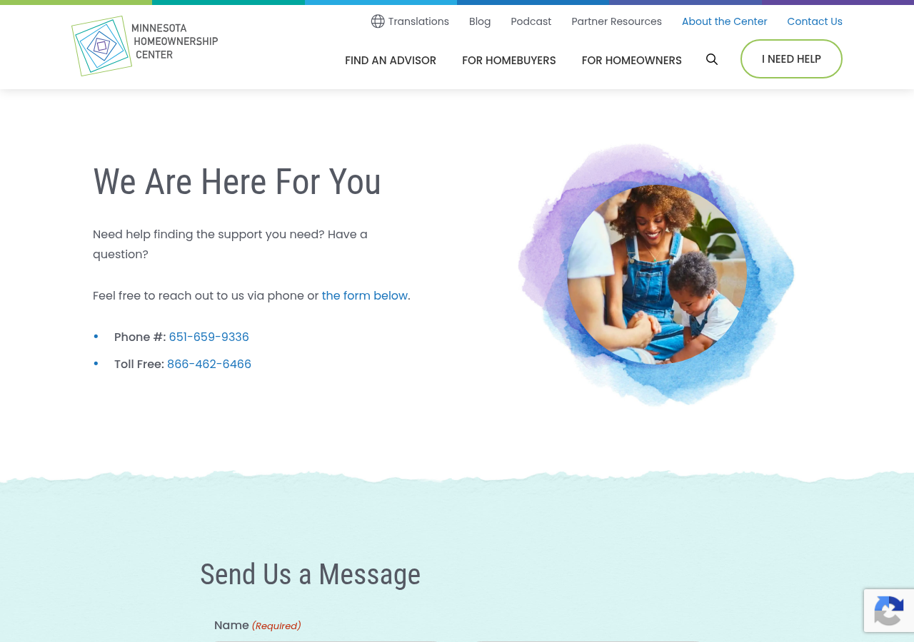 Screenshot of Contact Us - Minnesota Homeownership Center