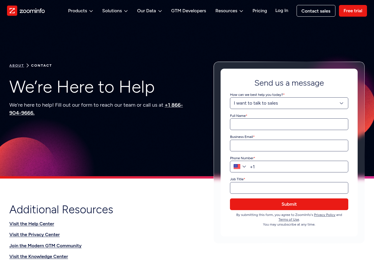 Screenshot of Contact Us | ZoomInfoZoomInfo