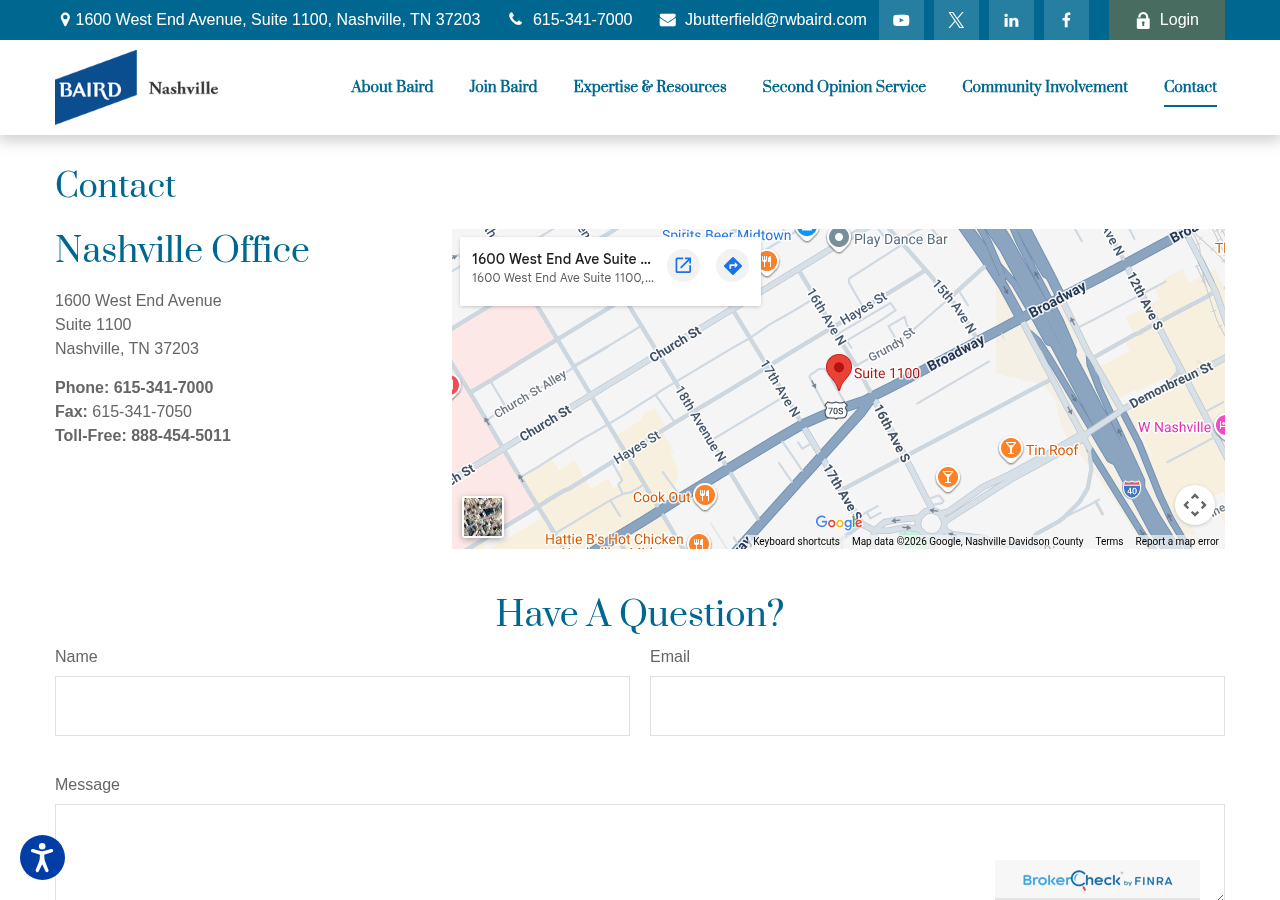 Screenshot of Contact | Baird's Nashville Office