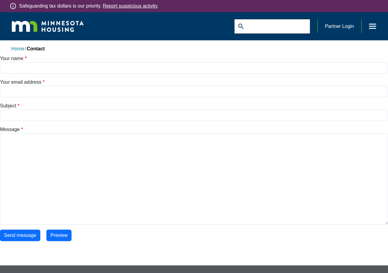 Screenshot of Contact | Minnesota Housing