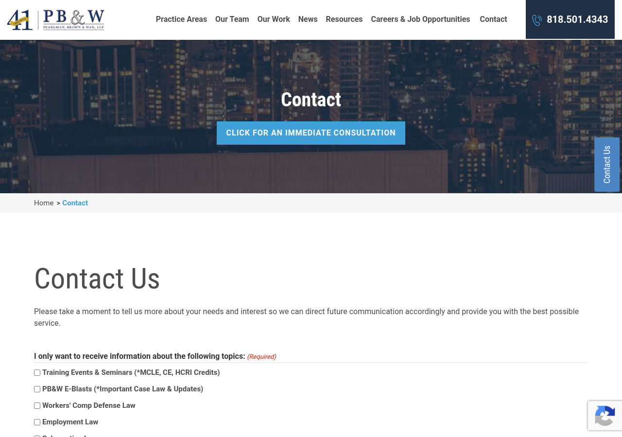 Screenshot of Contact Us - Pearlman, Brown & Wax, LLP