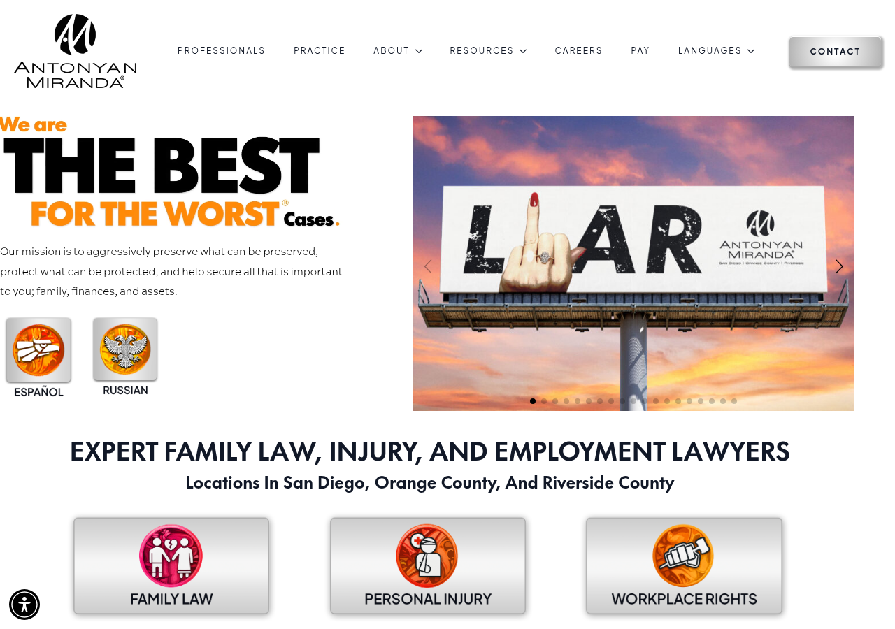 Screenshot of Expert Law Firm San Diego, Orange County, & Riverside County | Antonyan Miranda
