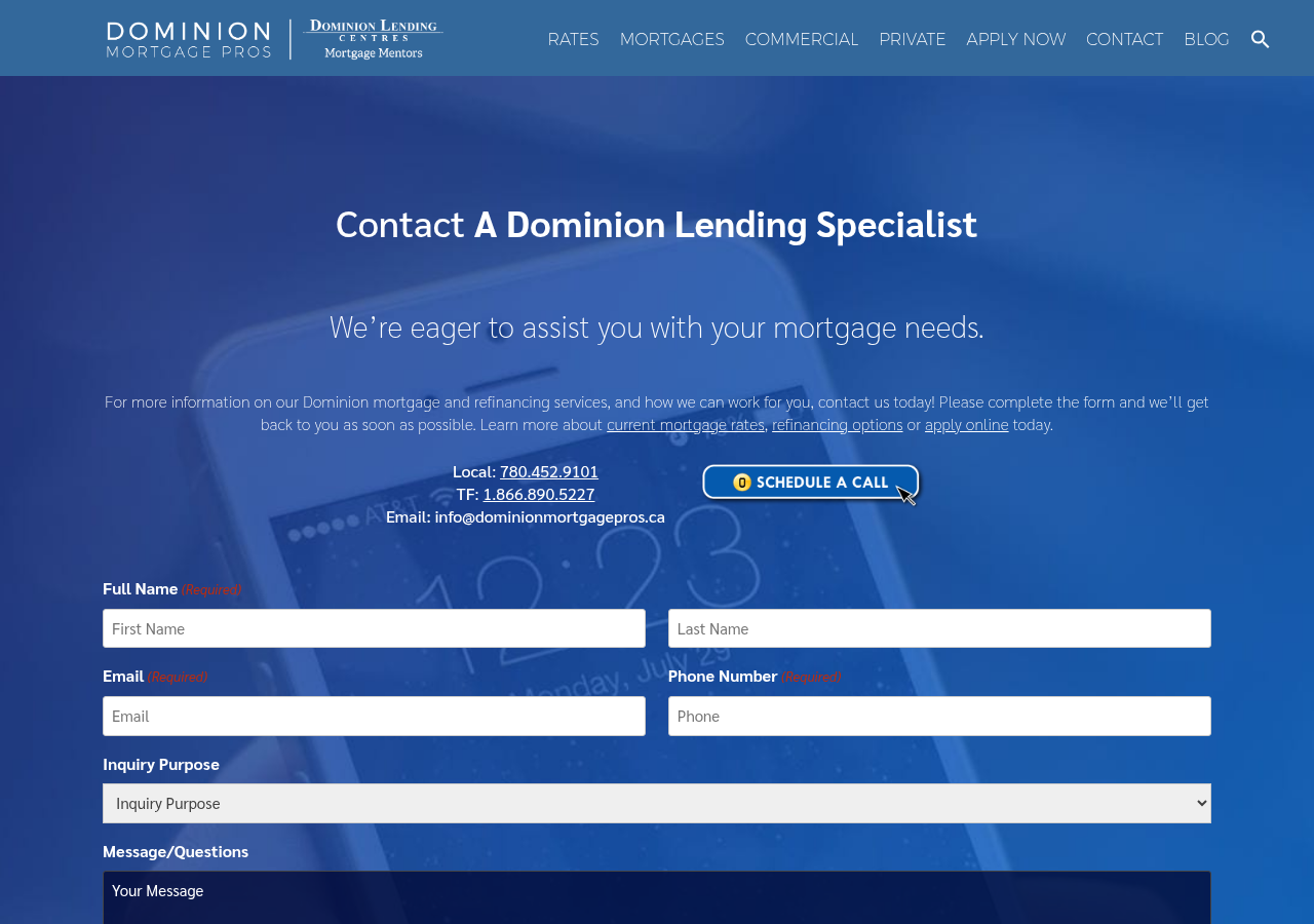 Screenshot of Contact Our Dominion Lending Specialists | Dominion Mortgage Pros
