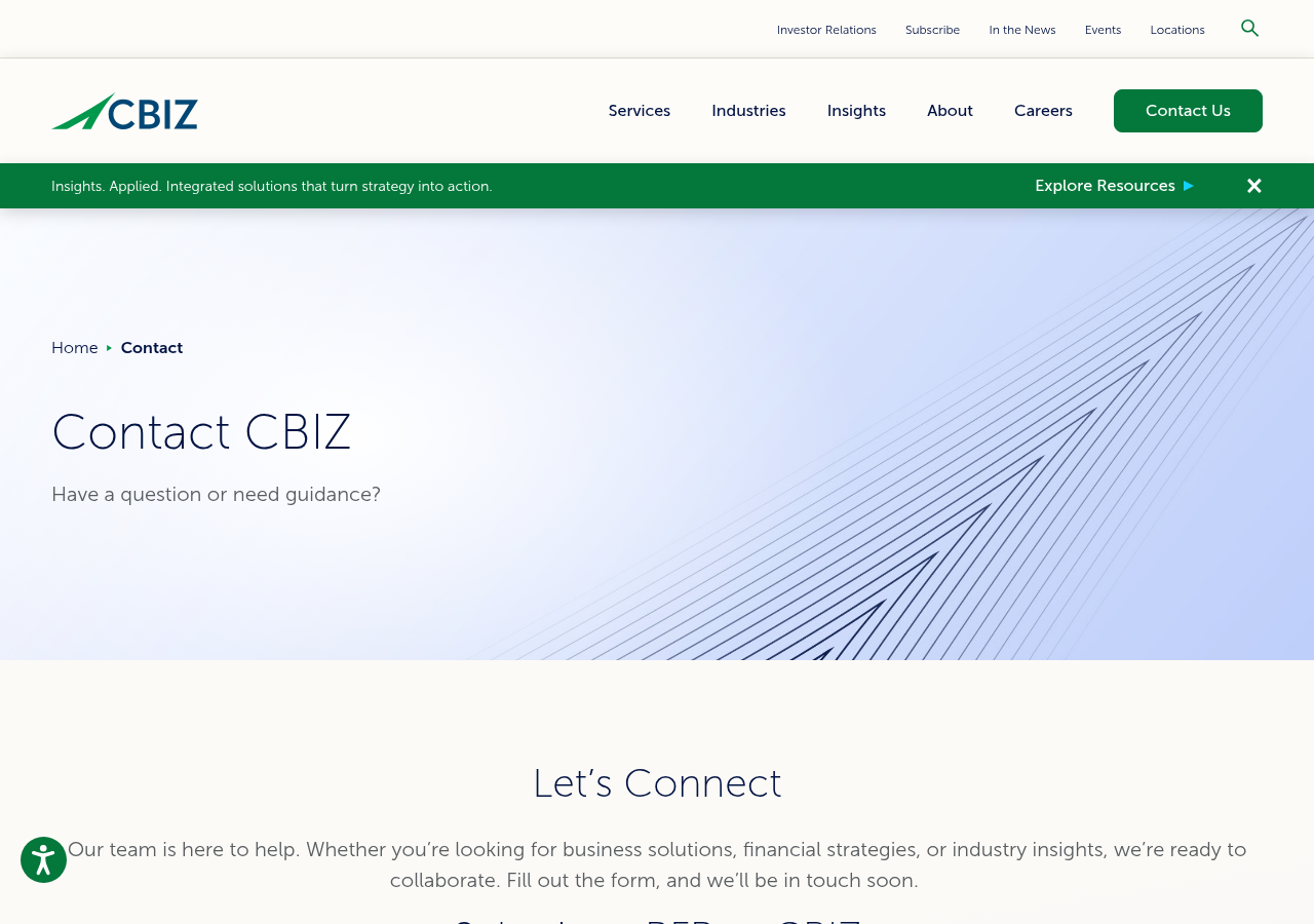 Screenshot of Contact | CBIZ
