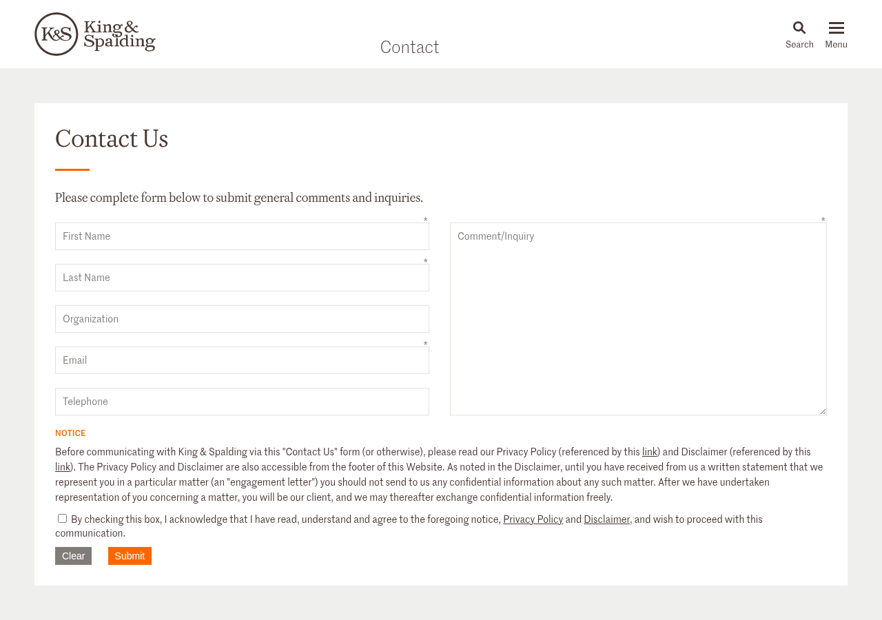 Screenshot of Contact Us - King & Spalding