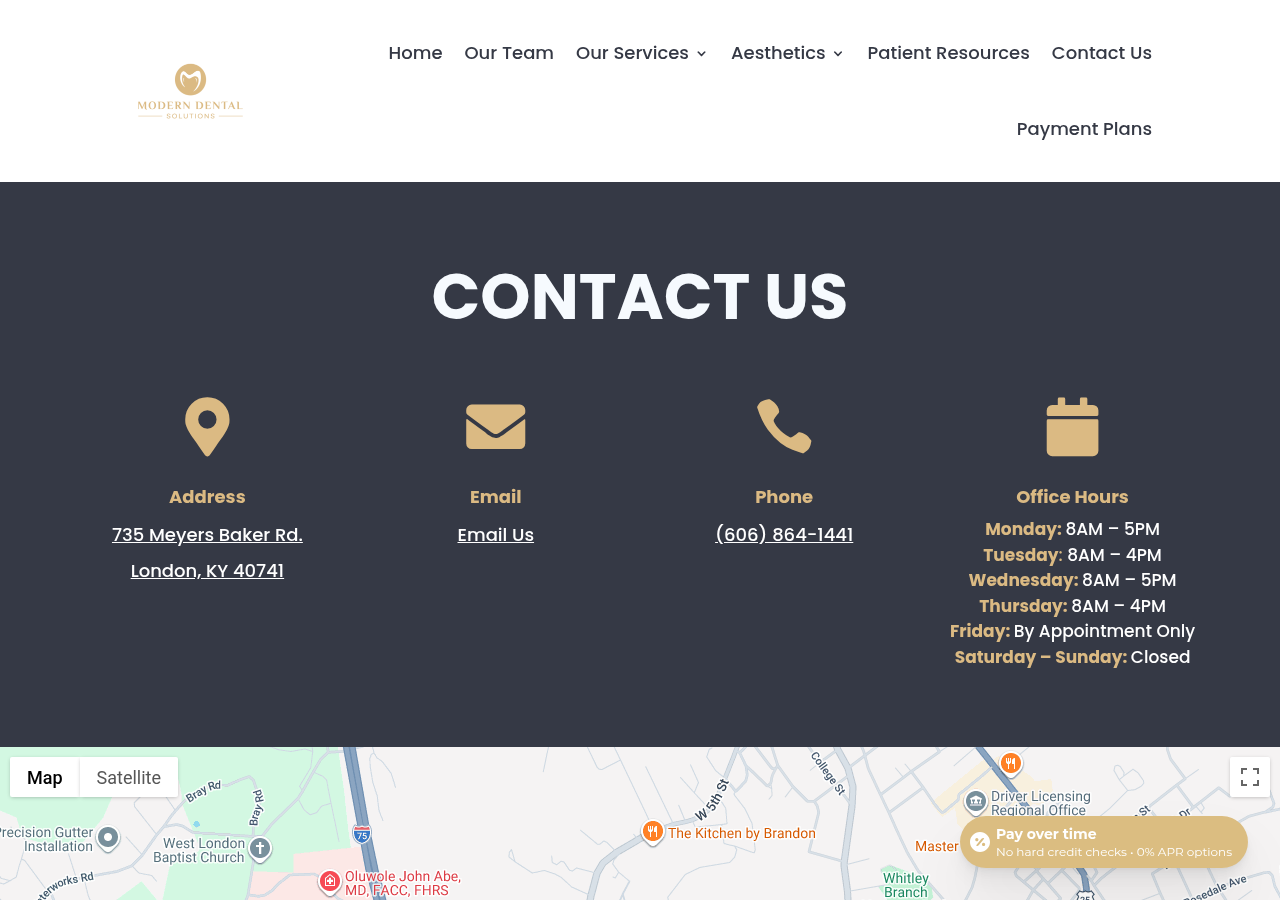 Screenshot of Contact Us | Modern Dental Solutions