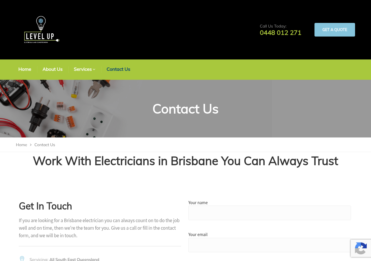 Screenshot of Contact Us - Level Up Electrical and Air