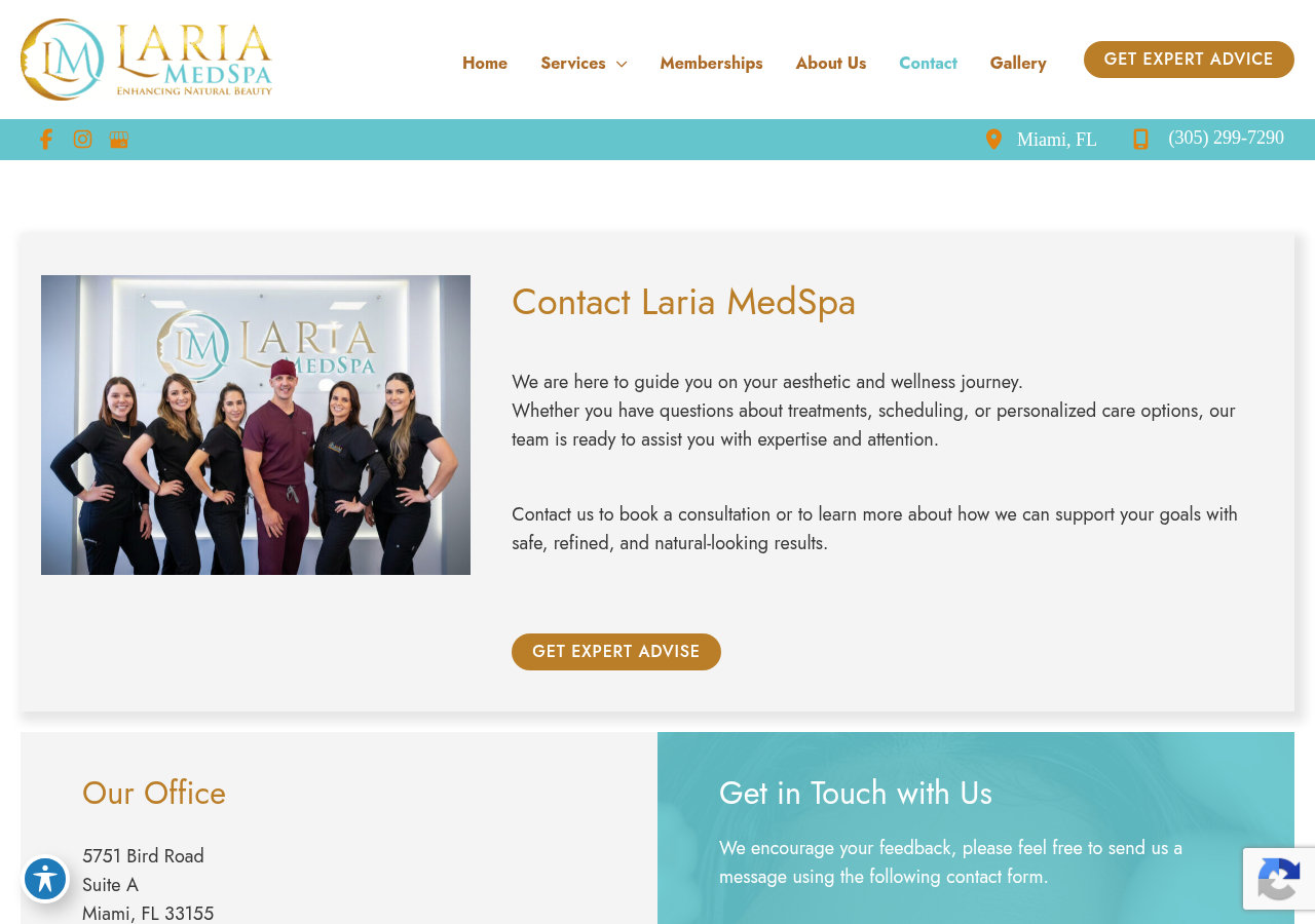 Screenshot of Contact Us | Miami, FL | LARIA MedSpa