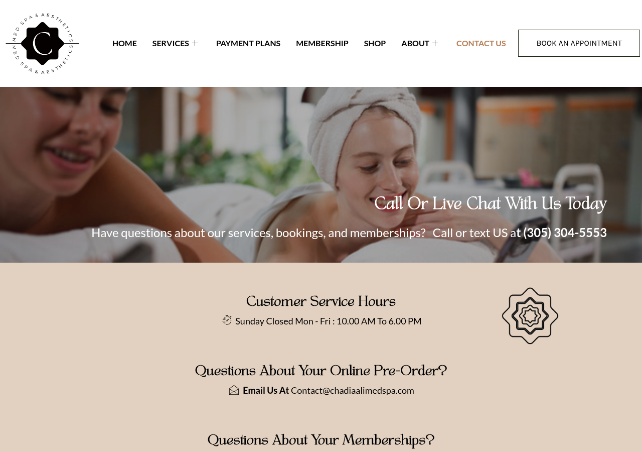 Screenshot of Contact Us – Chadia Ali Med Spa