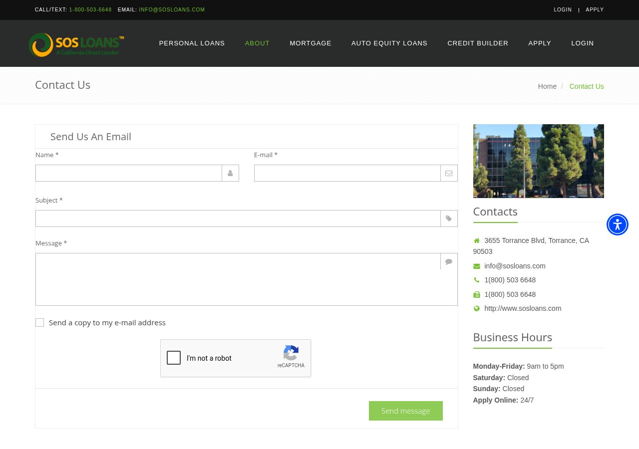 Screenshot of Contact Us | S.O.S.Loans, Inc.