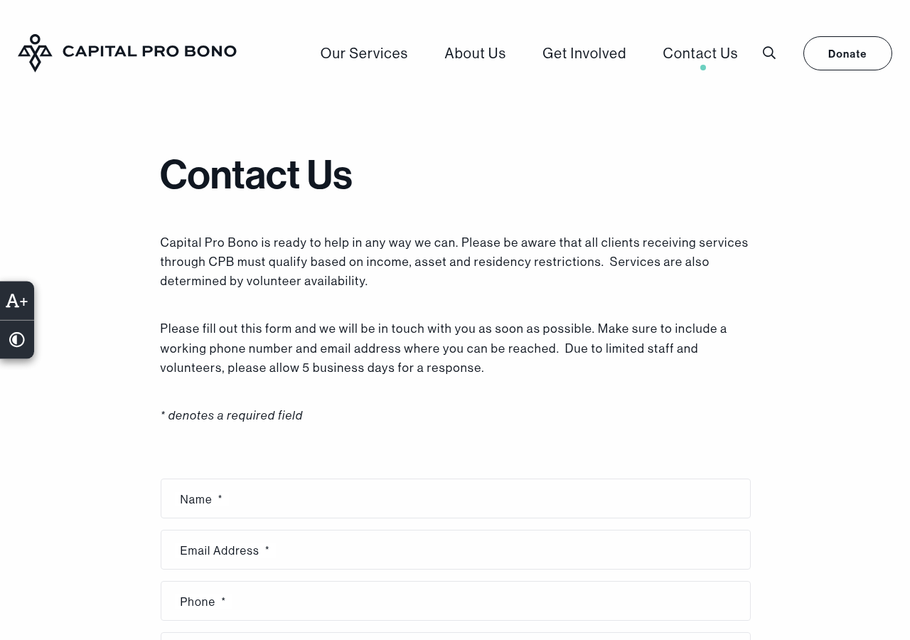 Screenshot of Contact Us - Capital Pro Bono