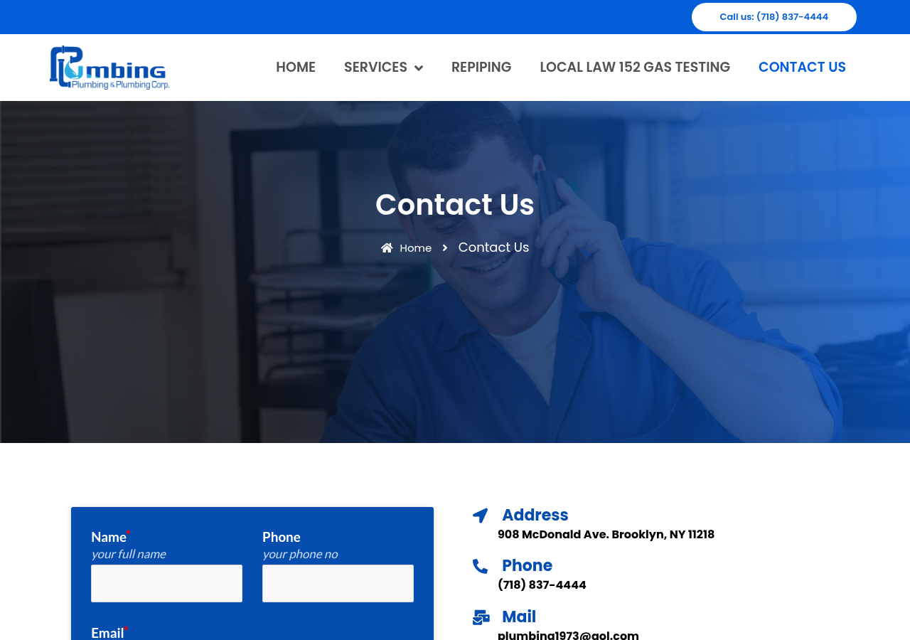Screenshot of Contact Us - Plumbing Plumbing & Plumbing Corp.