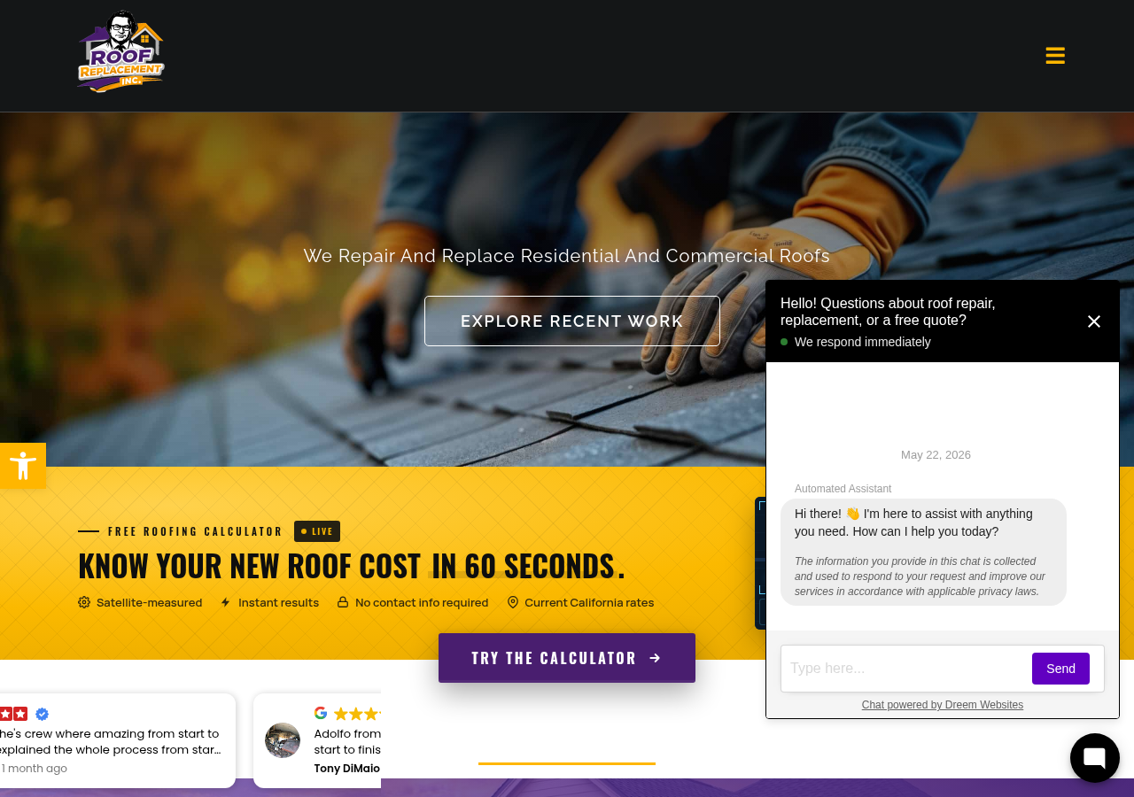 Screenshot of Contact - Roof Replacement CA | Roof Replacement and Repairs in LA | Residential Roof ReplacementAccessibility ToolsIncrease TextDecrease TextGrayscaleHigh ContrastNegative ContrastLight BackgroundLinks UnderlineReadable FontReset