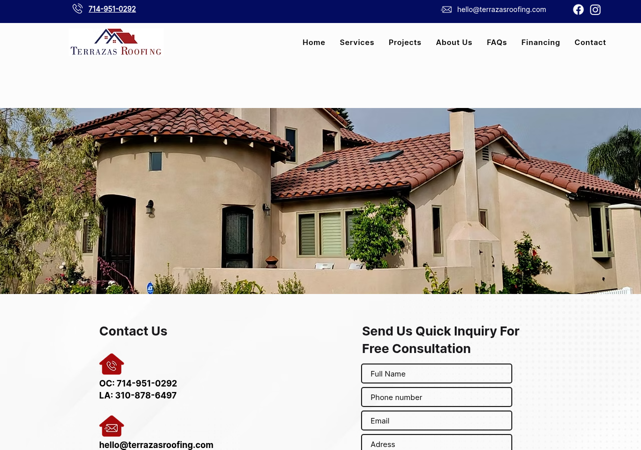 Screenshot of Contact Us | Los Angeles & Orange County - Terrazas Roofing