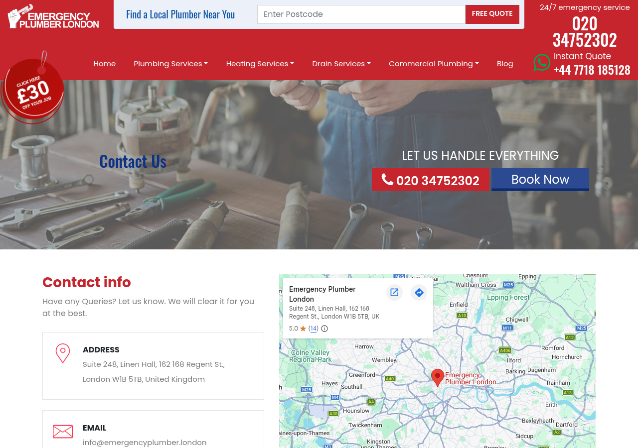 Screenshot of Contact Us - Emergency Plumber London