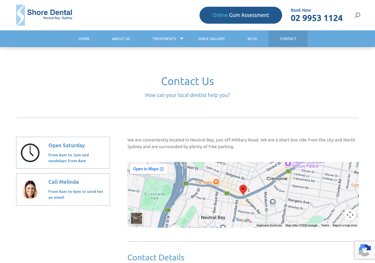 Screenshot of Neutral Bay Dentist - Shore Dental - Contact Us