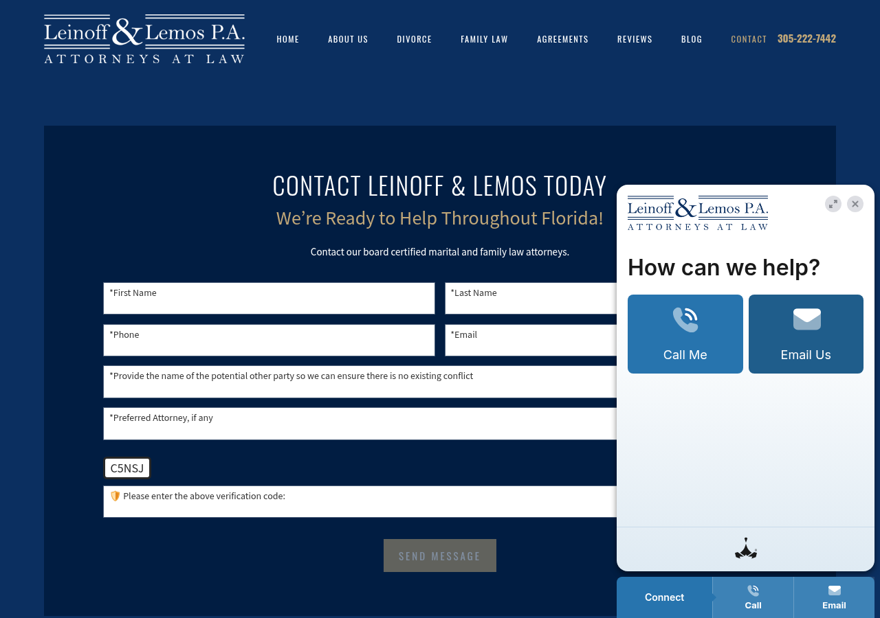 Screenshot of Contact Us Today to Discuss Your Case | Leinoff & Lemos