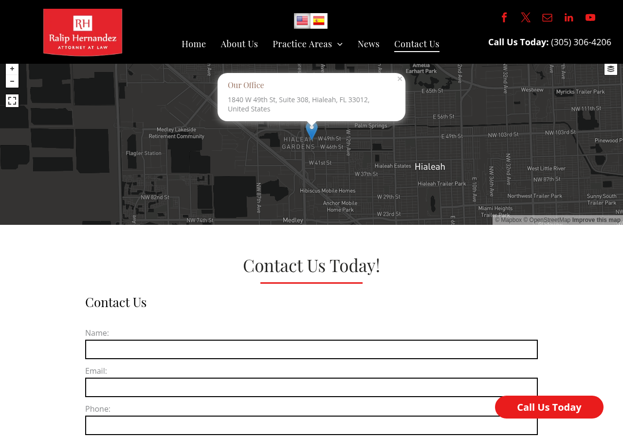 Screenshot of Contact us - Immigration Attorney - in Miami, Florida.