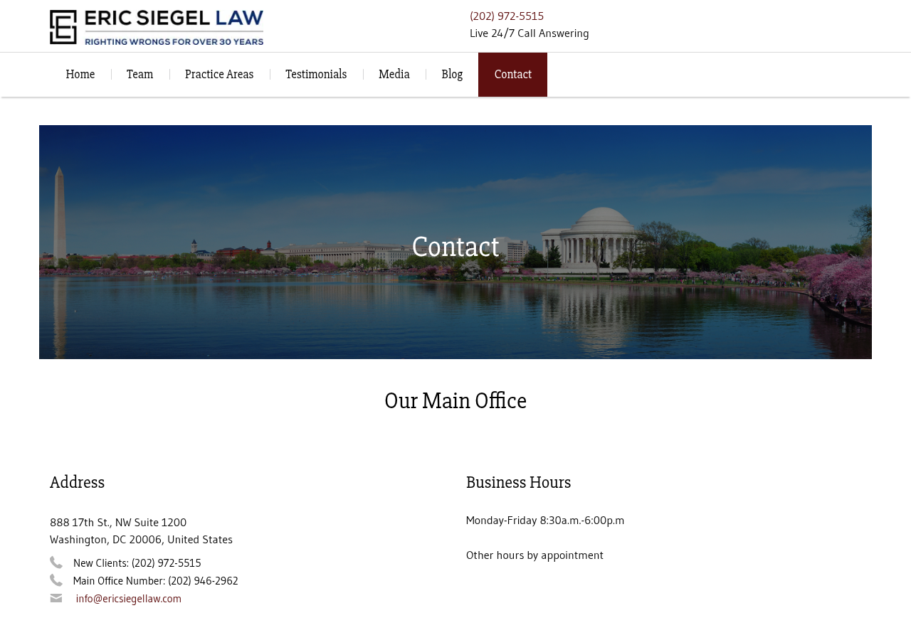 Screenshot of Contact - Business and Civil Law Litigation Attorney Washington, DC