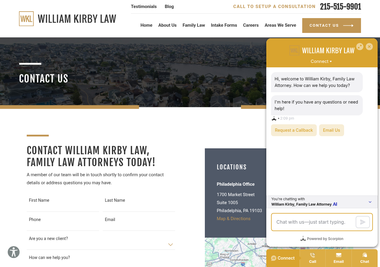 Screenshot of Contact Us | William Kirby, Family Law Attorney