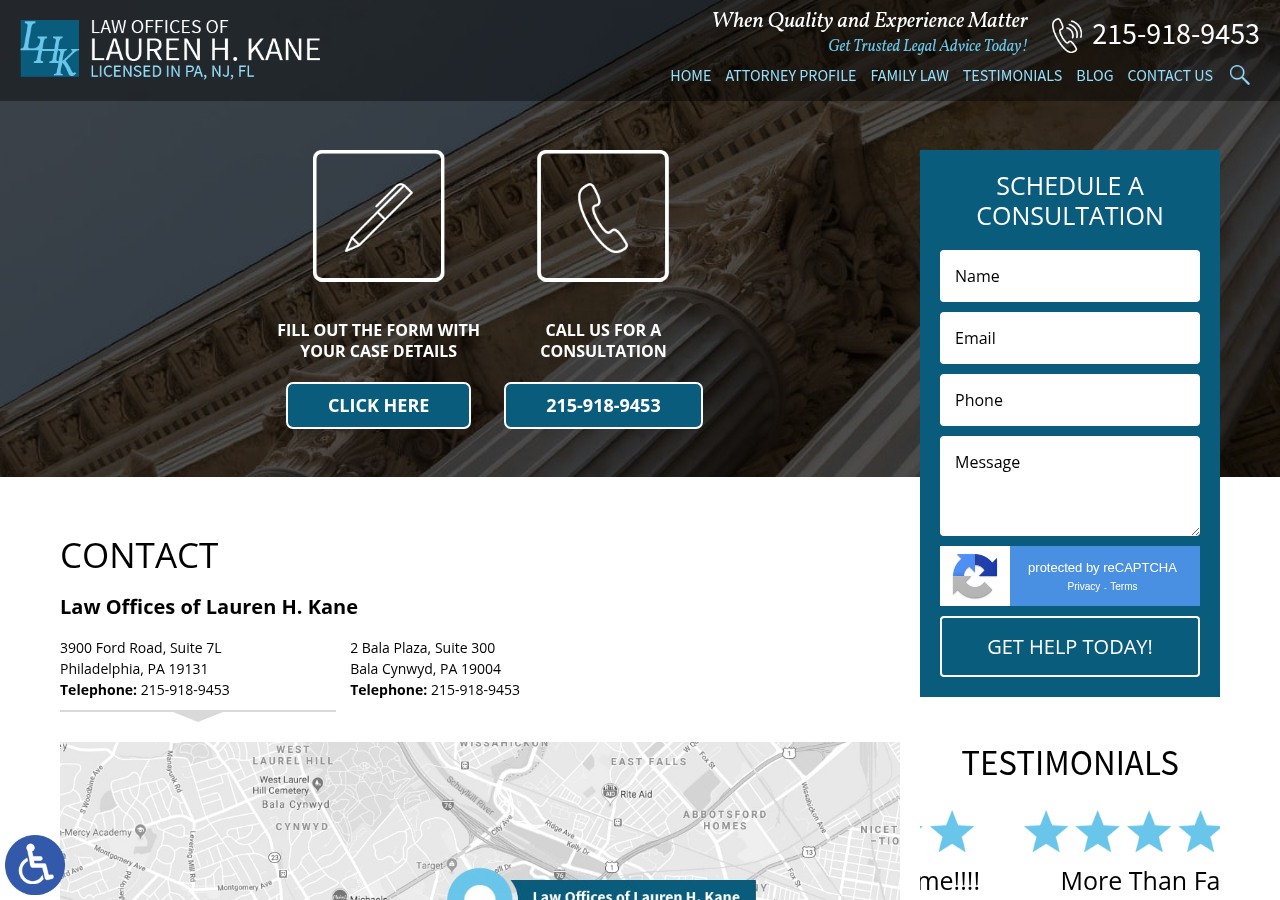 Screenshot of Contact Us | Law Offices of Lauren H. Kane