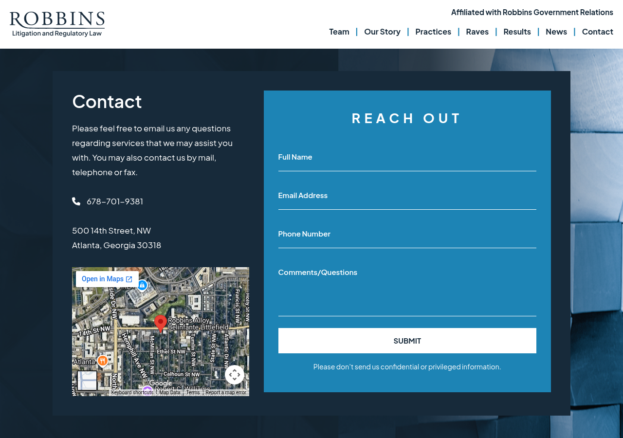 Screenshot of Atlanta Business Litigation Law Firm - Contact Us - Georgia Business Attorney
